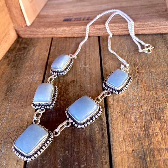 fire monkey Jewelry - ✨RUSTIC ANGELITE +SILVER STONE NECKLACE 17”✨
